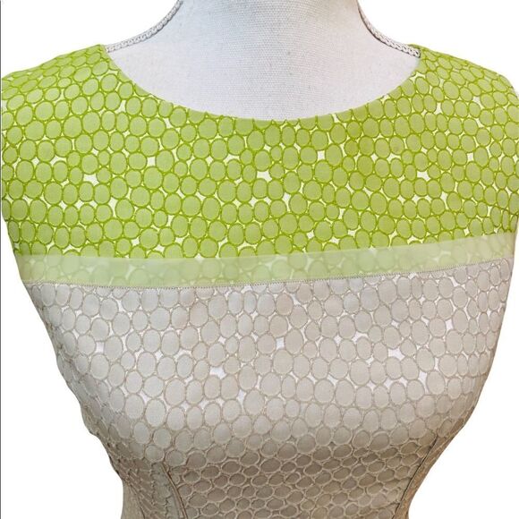 Eli Tahari sleeveless sheath fitted dress colorblock texture back exposed zipper - Picture 4 of 12